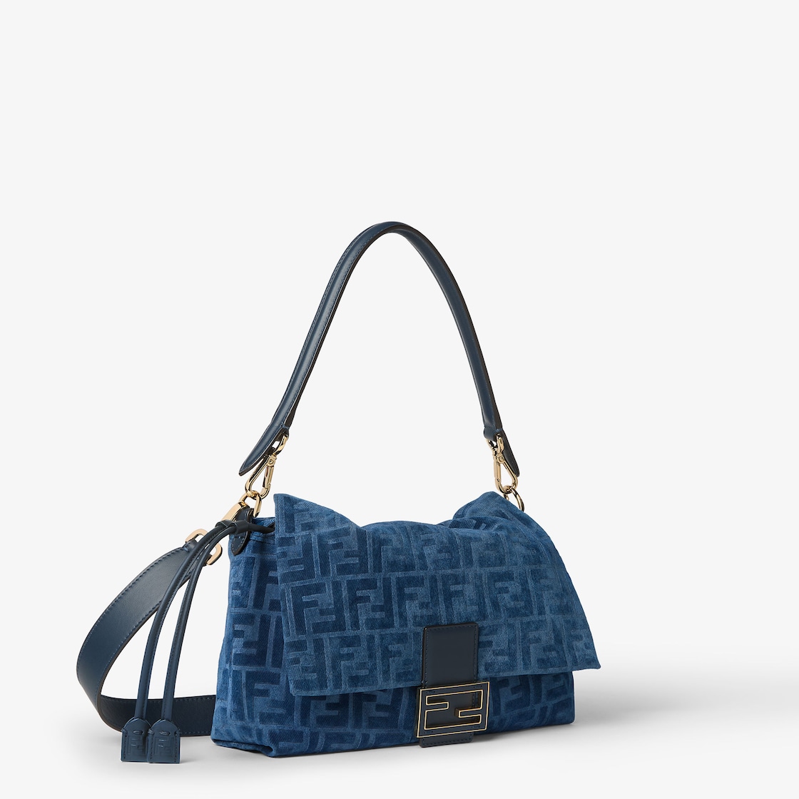 FENDI Mamma Baguette Medium Blue flocked FF denim bag - Image 2